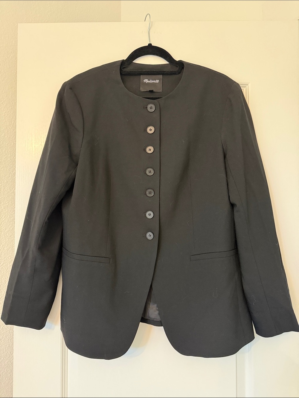 Madewell Nolita Cutaway Black Collarless Button-Front Blazer
